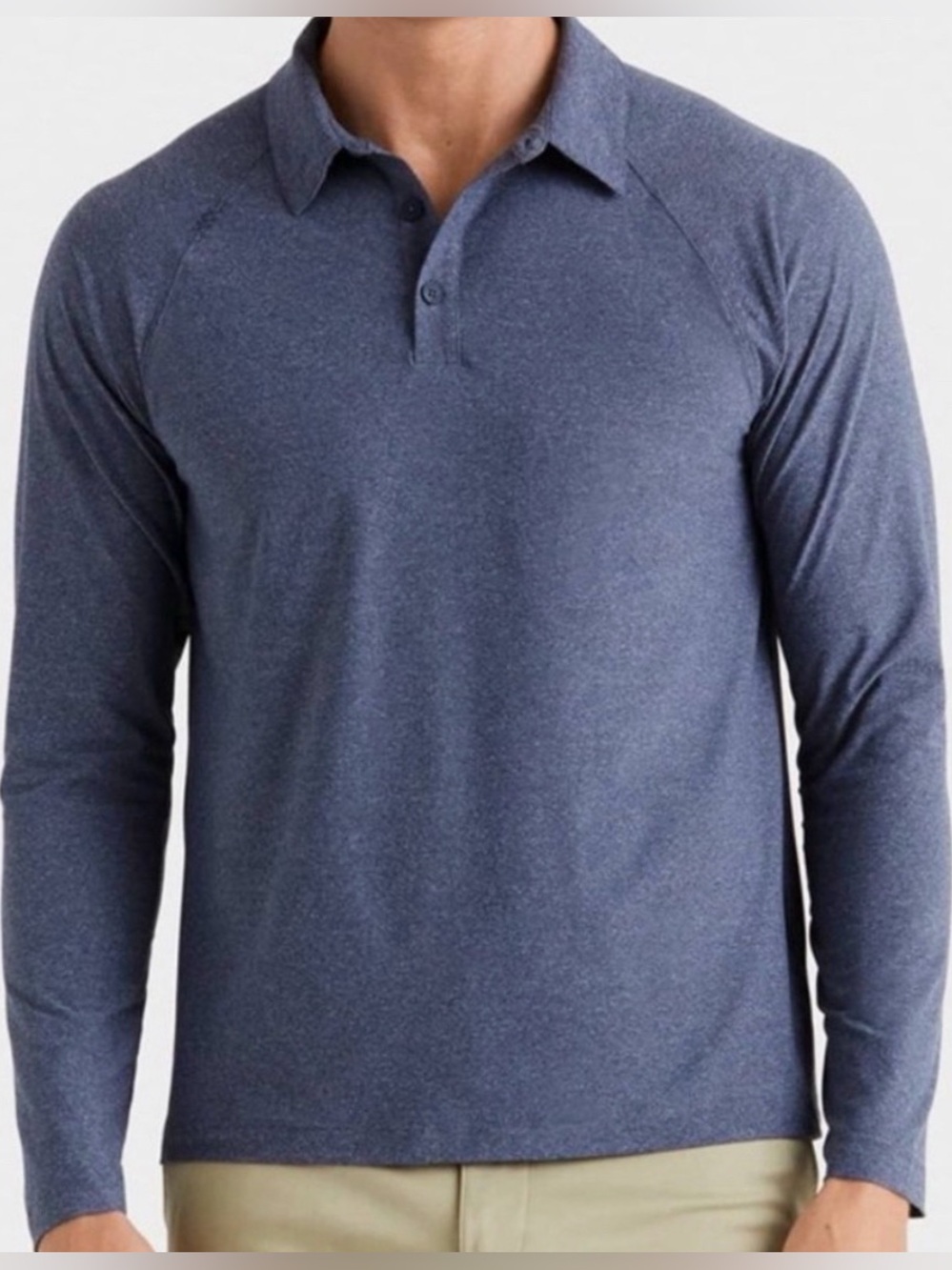 RHONE Reign Heathered Navy Blue Carbon Long Sleeve Polo size L Preppy